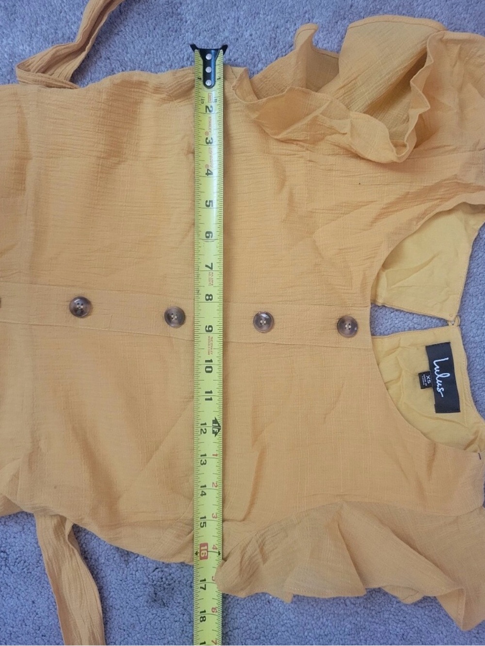 NWT Lulus Golden Yellow Cotton Button Front Flutter Sleeve Jumpsuit XS Fits S - Picture 10 of 10